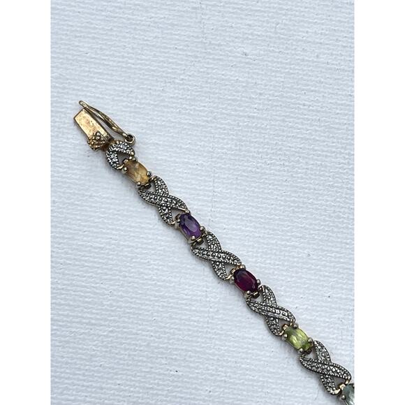 Designer Victoria Townsend Signed Tennis Bracelet Multi Gemstone Sterling Silver - Picture 2 of 7